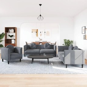 Set Di Divani 3 Pz Con Cuscini Grigio Scuro İn Velluto /