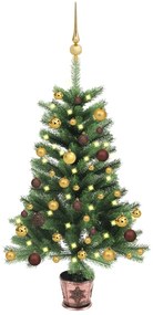 Albero di Natale Preilluminato con Palline Verde, Albero di Natale Preilluminato con Palline Verde 90 cm