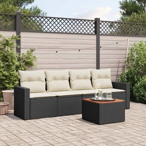 Set divani da giardino 5 pz con cuscini in polyrattan nero