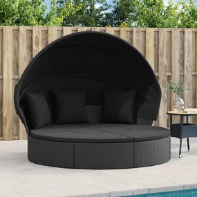 Lettino Prendisole Esterno Tetto E Cuscini Nero İn Polyrattan /