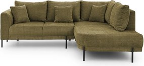 Divano angolare verde (con penisola a destra/a L) con rivestimento in ciniglia Mauris – Ropez