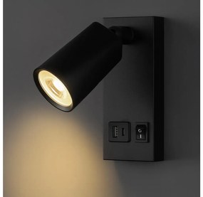 Luce Spot da parete a LED con USB CHARGE LED/5W/230V nero