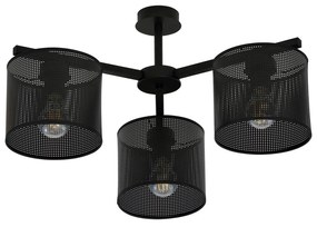 Plafoniera Industrial 3 Luci Cigno In Acciaio Nero E Paralumi A Cilindro