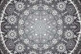 Stampa su tela – Mandala ornamentale con pizzo in bianco e nero