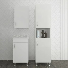Set da 45 cm con lavatoio colonna e pensile in legno bianco Fedra