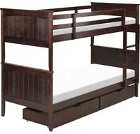 Letto a banca doppia con contenitore in legno di pino scuro singola misura 90 x 200 per bambini in cameretta