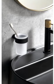 Gedy - Portaspazzolino a parete PIRENEI bianco latte vetro/nero