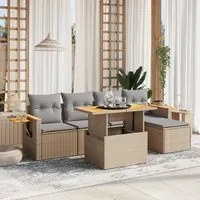 Set Divano da Giardino 6 pz con Cuscini Beige in Polyrattan 3273495