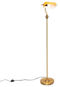 Lampada da terra classica notarile bronzo con vetro ambrato - Banker