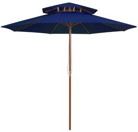 Ombrellone A Due Livelli Con Palo İn Legno 270 Cm Blu /