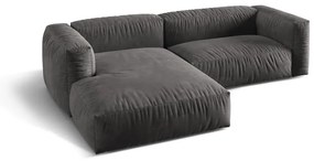 Divano angolare componibile grigio (con penisola a sinistra/con chaise lounge) con rivestimento in velluto Martina – Micadoni