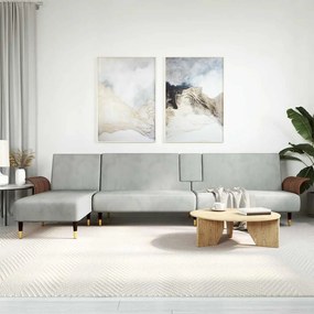 Divano Letto A L Grigio Chiaro 279x140x70 Cm İn Velluto /