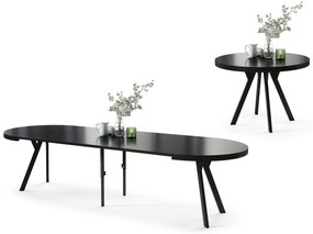 VITO Nero Opaco/gambe nere – TAVOLO ROTONDO GRANDE Ø110 ALLUNGABILE FINO A 310 cm CON GAMBE A Y STILE LOFT/INDUSTRIALE
