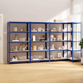 Scaffali A 5 Ripiani 4 Pz Blu İn Acciaio E Legno Multistrato /