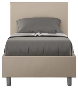 Letto singolo imbottito similpelle Adele senza rete, con rete e contenitore, Tortora / Con rete