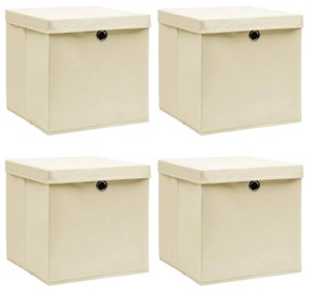 Scatole Portaoggetti Con Coperchi 4pz Crema 32x32x32 Cm Tessuto /
