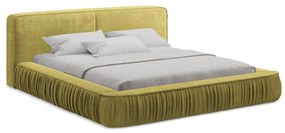 Letto matrimoniale imbottito giallo con contenitore e rete inclusi 160x200 cm Keoni – Makamii
