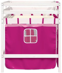 Letto a soppalco con tende bambini rosa 80x200 cm massello pino