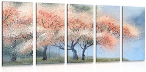 Quadri 5 pezzi – Alberi fioriti ad acquerello