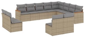 Set divani da giardino 12 pz con cuscini beige in polyrattan