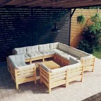 Set Divani da Giardino 12 pz con Cuscini Crema Massello di Pino 3096941