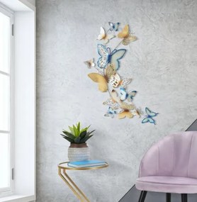 Pannello decorativo da muro con design a farfalle 59,5X4X111,5 cm Butterflies oro/celeste