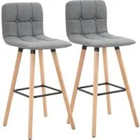 Set 2 Sgabelli 41,5x47x97,5 cm Gambe in Legno Tessuto Effetto Lino Grigio