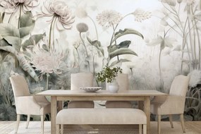 Carta da parati – Fiori avvolti dalla natura con contrasto beige