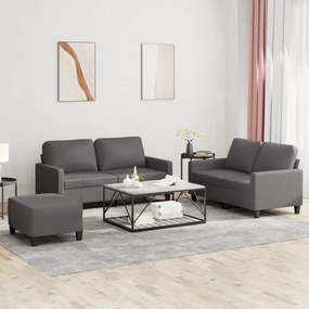 Set di divani 3 pz con cuscini grigio in similpelle