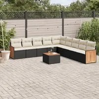 Set Divani da Giardino 10pz con Cuscini in Polyrattan Nero 3260145