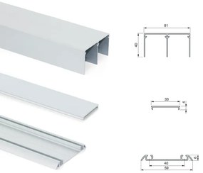 Sistema a scorrimento inferiore per armadio 2 ante di spessore 16 mm, con chiusura soft e profili in alluminio (pannelli non inc