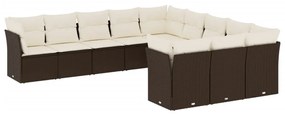 Set Divani da Giardino 11 pz con Cuscini Polyrattan Marrone