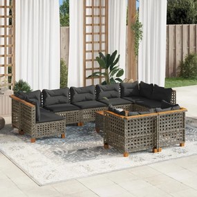 Set divano da giardino 10 pz con cuscini grigio in polyrattan