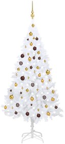 Albero di Natale Artificiale Preilluminato con Palline, Albero di Natale Preilluminato con Palline Bianco 180 cm PVC