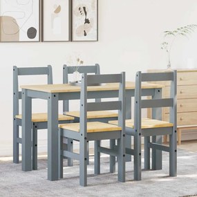 Set Da Pranzo 5 Pz Panama Grigio İn Legno Massello Di Pino /