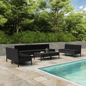 Set divani da giardino 10 pz con cuscini in polyrattan nero