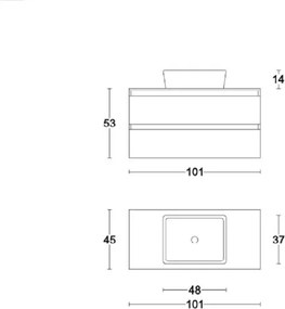 Mobile bagno sospeso base 101 doppio cassettone e lavabo CUBE1 Noce/Grafite opaco