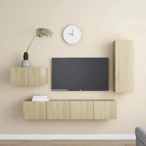 Set Di Mobili Porta Tv 4 Pz Rovere Sonoma İn Legno Multistrato /