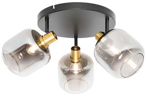 Faretto da soffitto nero con oro e vetro fumé 3 luci - Zuzanna