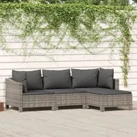 Set Divani da Giardino 4 pz con Cuscini in Polyrattan Grigio 362687