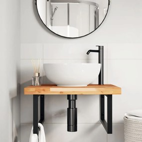 Ripiano a parete per lavabo in acciaio e massello di acacia