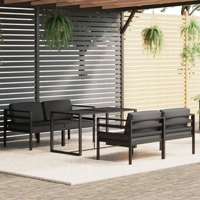 Set divani da giardino 5 pz con cuscini in alluminio antracite