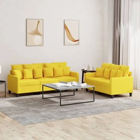 Set Di Divani 2 Pz Con Cuscini Giallo Chiaro İn Tessuto /