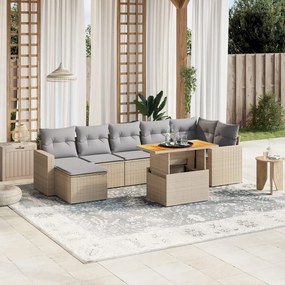 Set divano da giardino 8 pz con cuscini beige misto polyrattan