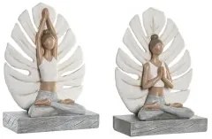 Statua Decorativa DKD Home Decor 16 x 7,5 x 21 cm Grigio Bianco Yoga (2 Unità)