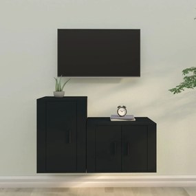 Set mobili porta tv 2 pz nero in legno multistrato