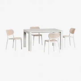 Set tavolo rettangolare Arnadine (140x100 cm) e 4 sedie da pranzo - Sklum
