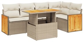 Set divano da giardino 6 pz con cuscini beige in polyrattan