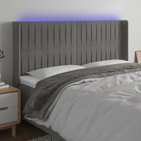 Testiera A Led Grigio Chiaro 183x16x118/128 Cm İn Velluto /