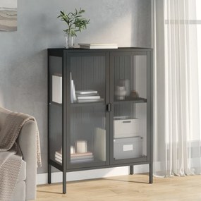 Credenza Nera 75x35x105 Cm Vetro E Acciaio /